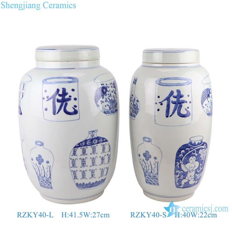 RZKY40-L-S Blue and white Porcelain Ancient Shen Letters Ceramic Jars Canister Home Decor