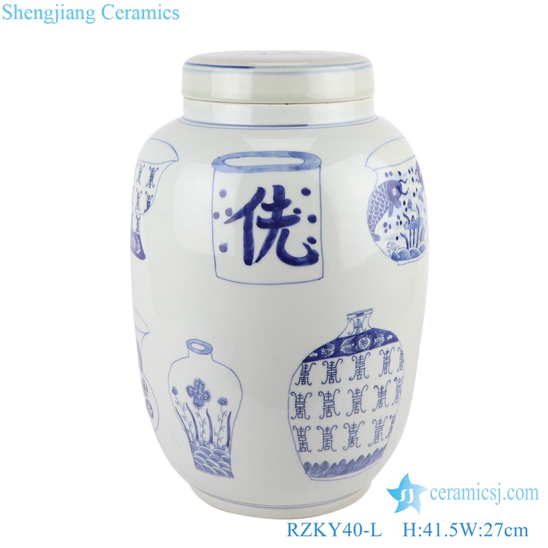 Blue and white Porcelain Ancient Shen Letters Ceramic Jars Canister Home Decor 