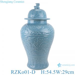RZKo01-D Cyan carving dragon lion head jinger jar