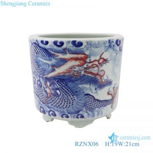 RZNX06  Blue and white hand painted dragon pattern porcelain censer