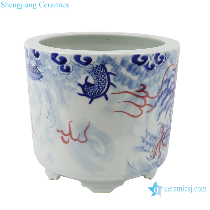 RZNX06 hand painted blue and white hand painted dragon pattern porcelain censer