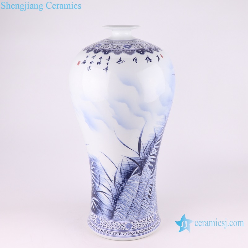 RZOV02/RZOV03 Blue and white Porcelain Lotus Flower Design Moonlight Reed Ceramic Plum Vase