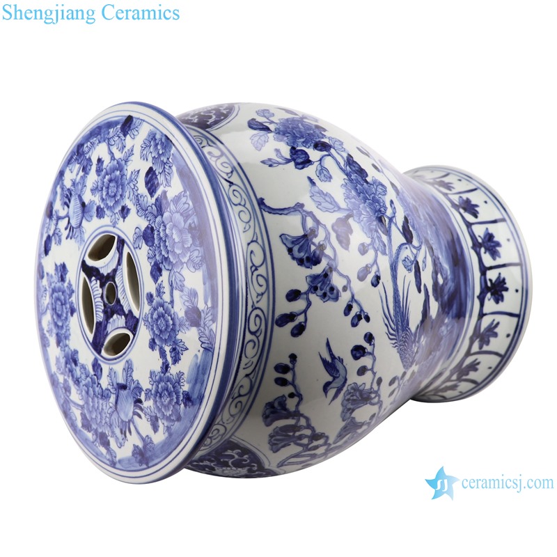 RZSC08-B Jingdezhen blue and white round flowers and birds ceramic stool