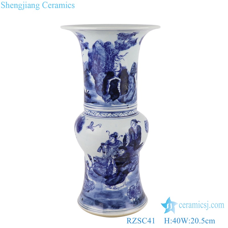 Jingdezhen Ceramics Blue and White Porcelain Landscape Ancestor Design Wide Mouth Ceramic Vase
