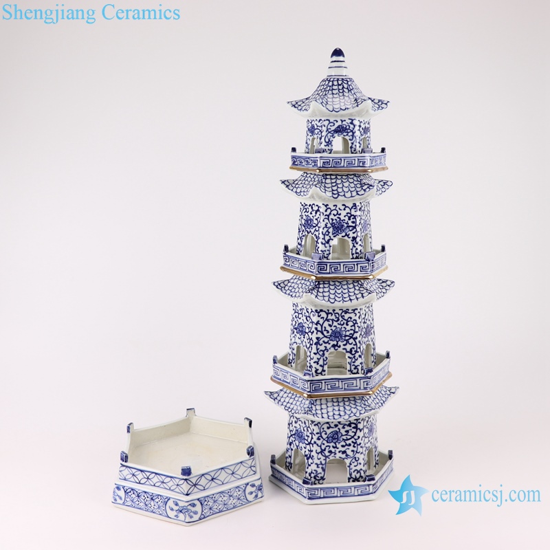 RZSI09 NEW pure hand made ceramic decorative pagoda 5floors with gold trim