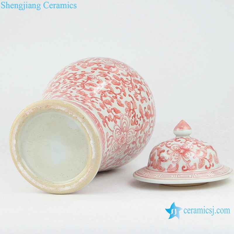 RZSI13 Porcelain Underglazed red Twisted Flower Pattern Ceramic Pot Temple Red Jars