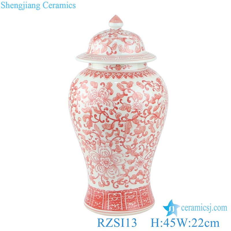 Porcelain Underglazed red Twisted Flower Pattern Ceramic Pot Temple Red Jars