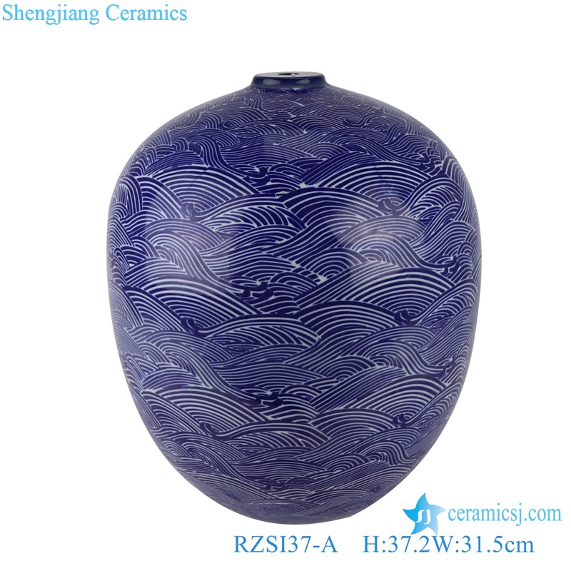 Porcelain Glazed Blue and Black Wave ripple Table Lamp Base for home decoration