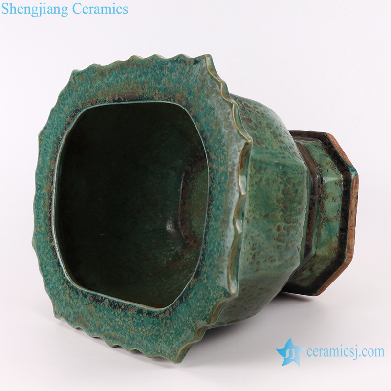 RZSP28 Green kiln changed bracketed edge polygon flower pot