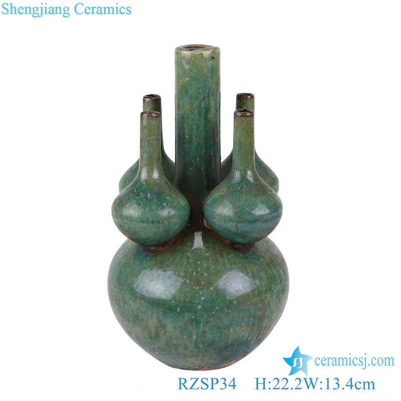 Porcelain Kiln Green Glazed fives small Ceramic Globular vase Decoration