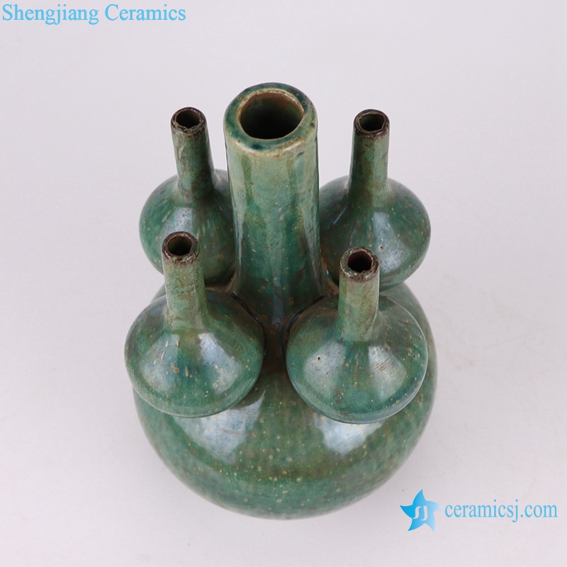RZSP34 Porcelain Kiln Green Glazed fives small Ceramic Globular vase Decoration