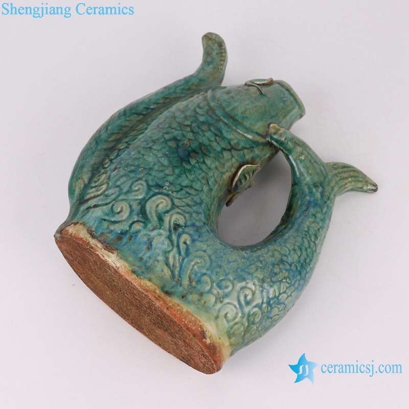 RZSP36 Antique Porcelain Kiln green glazed carp kettle shape Ceramic vase
