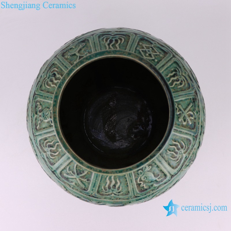 RZSP40 Porcelain Ancient Kiln green glazed Dragon Carved Big Ceramic Pot