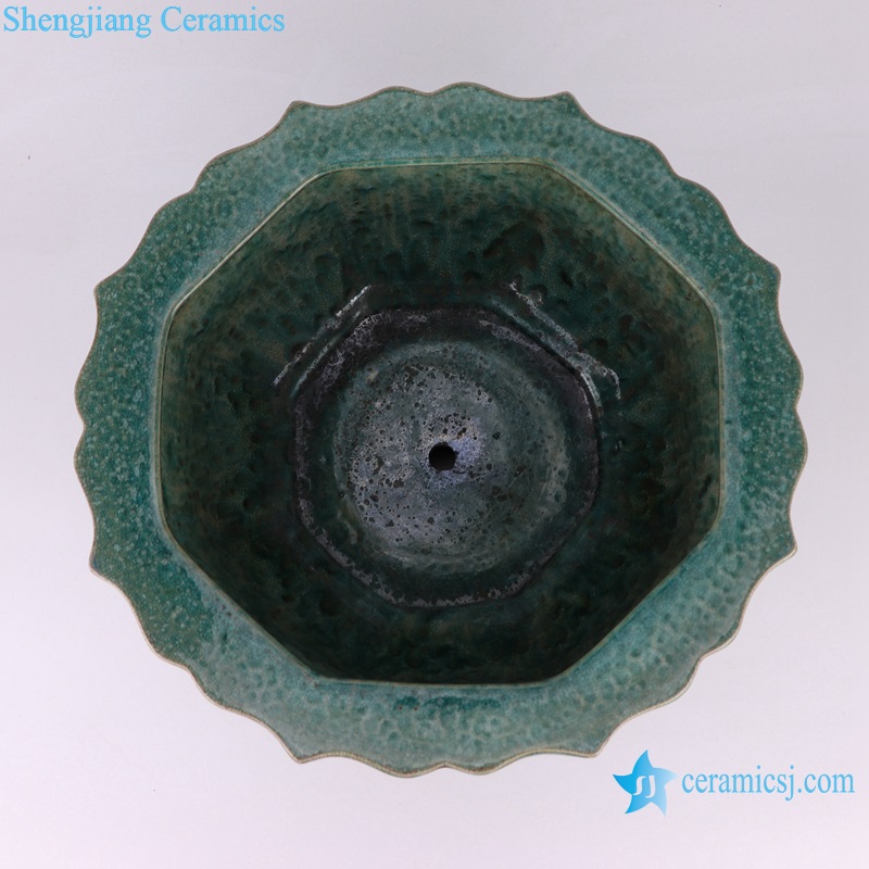 Kiln transformed Glazed Green Octagonal shape Ceramic Flower Garden Planter Pot