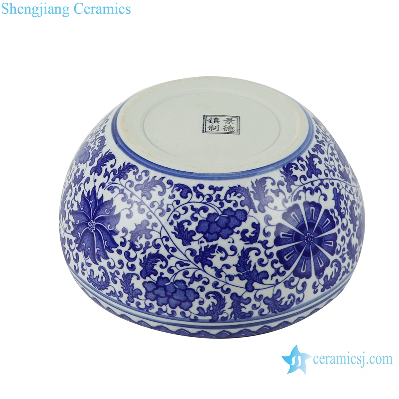 RZSU01-A-B Jingdezhen blue and white interlocking branch flowers pattern fish bowl
