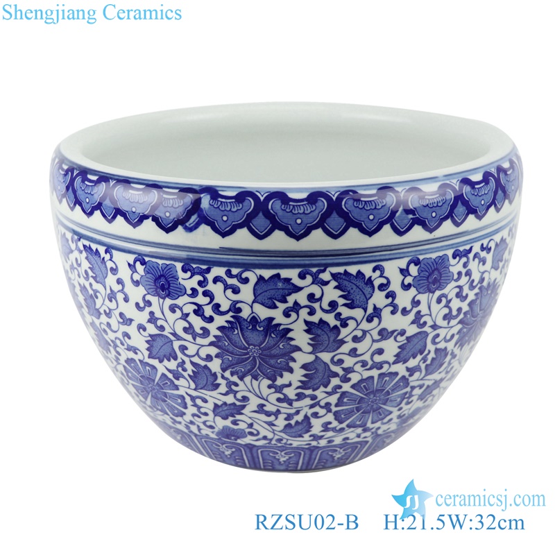 RZSU02-A-B Jingdezhen blue and white twinst branch flowers pattern fish bowl