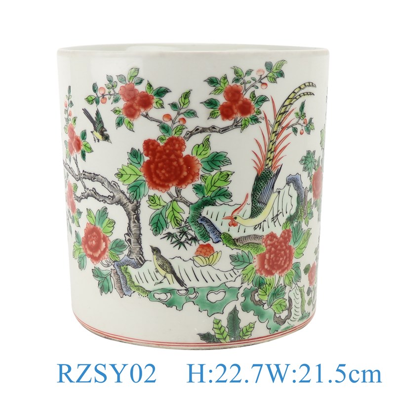 RZSY02 Antique powder enamel caragana peony flower bird pen holder