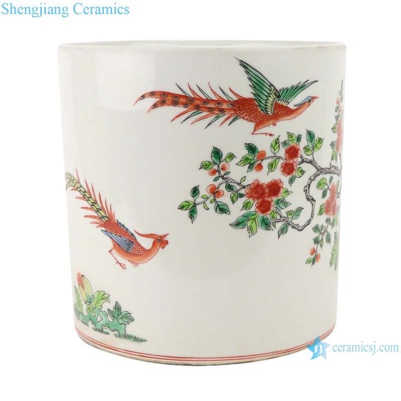 RZSY02 qing dynasty kangxi period antique enamel peony flower bird brush pot