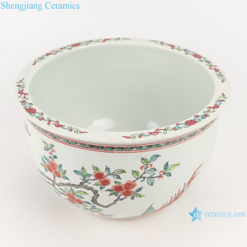 RZSY03 Antique beautiful famille rose peony and bird pattern porcelain planter