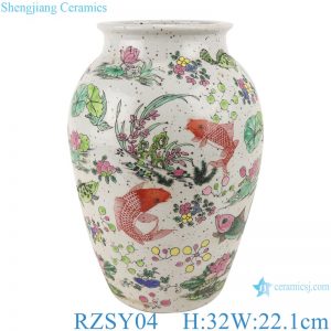 RZSY04 Antique famille rose lotus flower and fish grass pattern porcelain vase