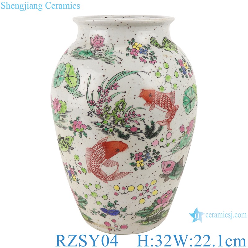 RZSY04 Antique qing dynasty kangxi period famille rose lotus flower and fish grass pattern porcelain vase