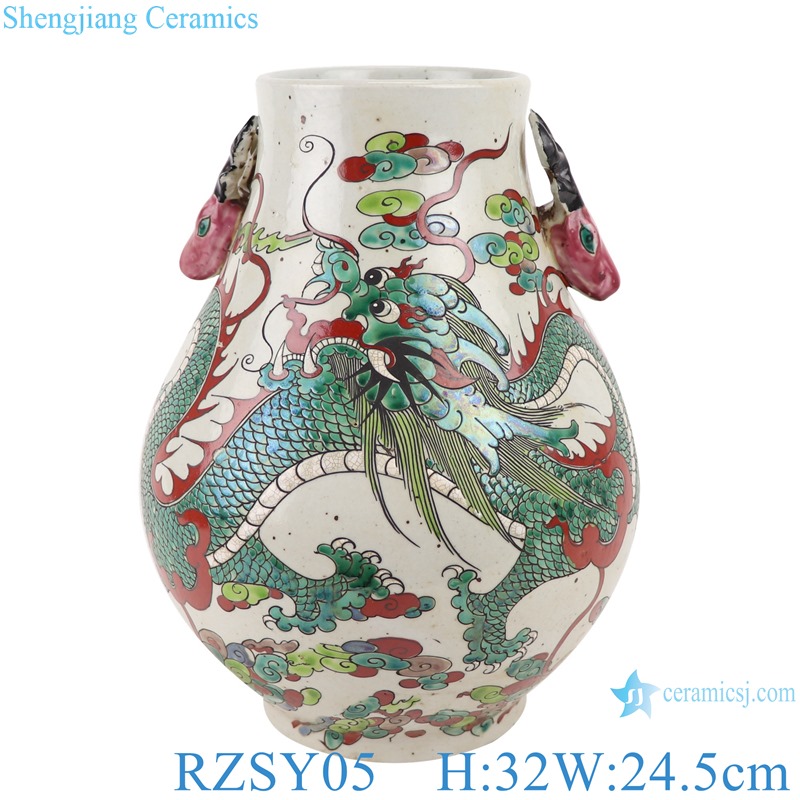 RZSY05 Antique famille rose dragon with clouds pattern porcelain vase