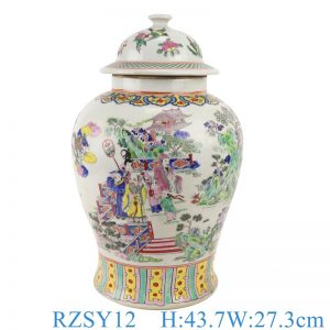 RZSY12 Antique qing dynasty kangxi famille rose figure pattern porcelain ginger jar