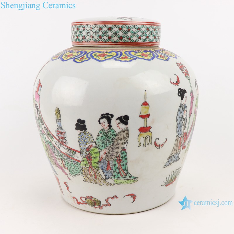RZSY13 Antique qing dynasty kangxi period figure pattern colorful ceramic jar