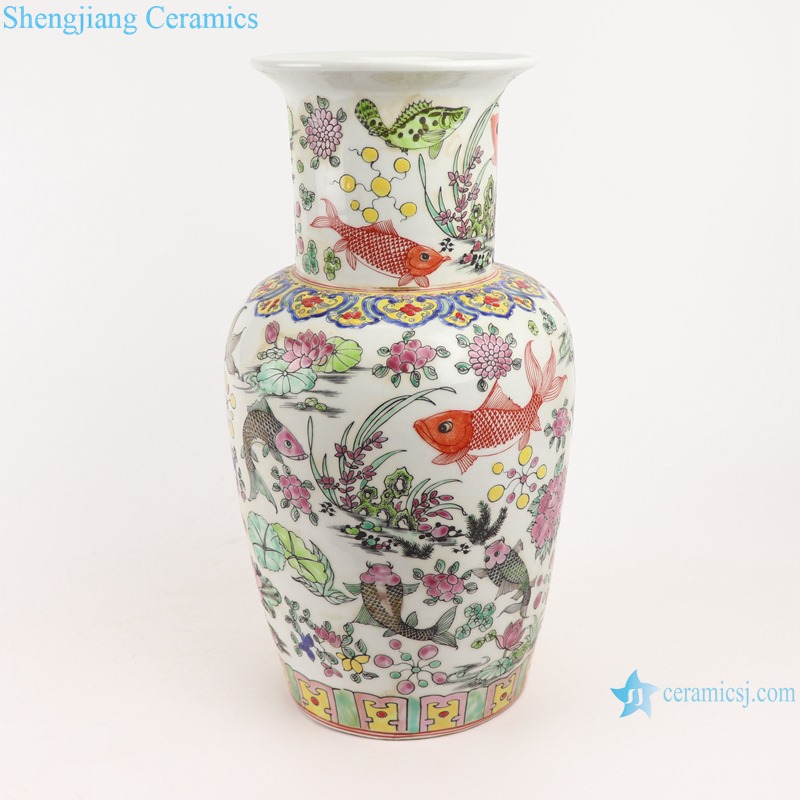 RZSY14 Antique colorful fish grass flower pattern ceramic vase
