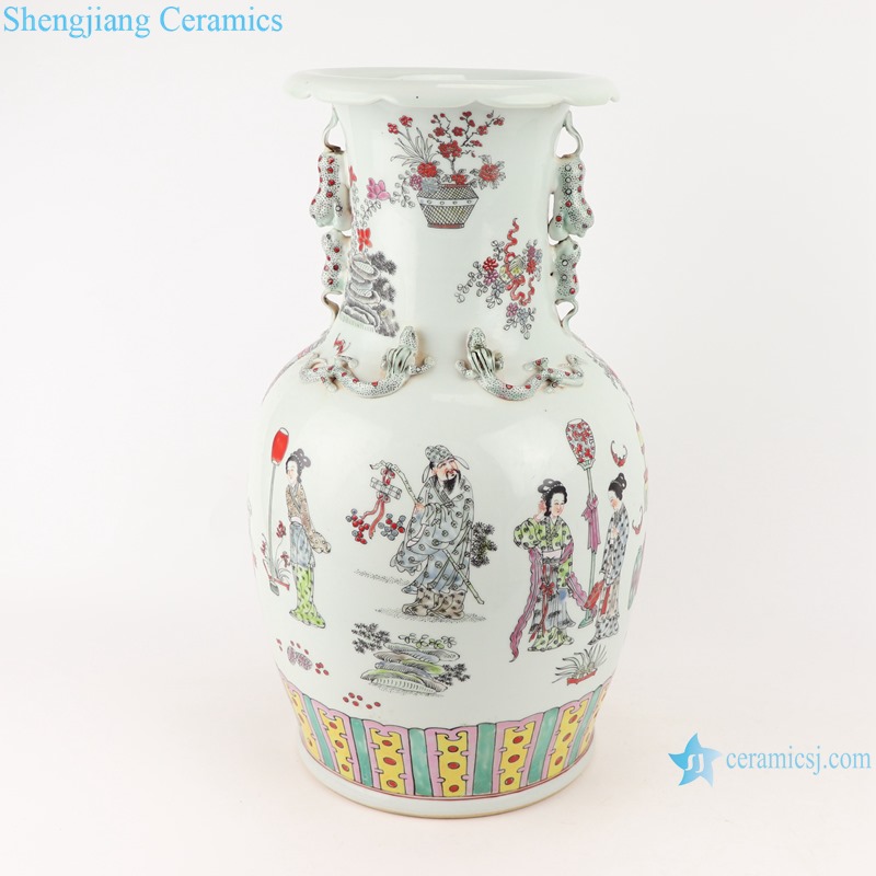 RZSY15 Chinese qing dynasty kangxi year Jingdezhen Antique Famille Rose Pocelain Figure Vase