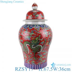 RZSY17 Chinese Hand painted Famille Rose Red Blackground Dragon Pattern High Quality Porcelain Jar