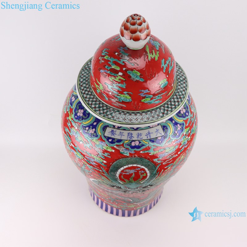 RZSY17 Chinese Hand painted Famille Rose Red ground Dragon Pattern High Quality Porcelain Jar