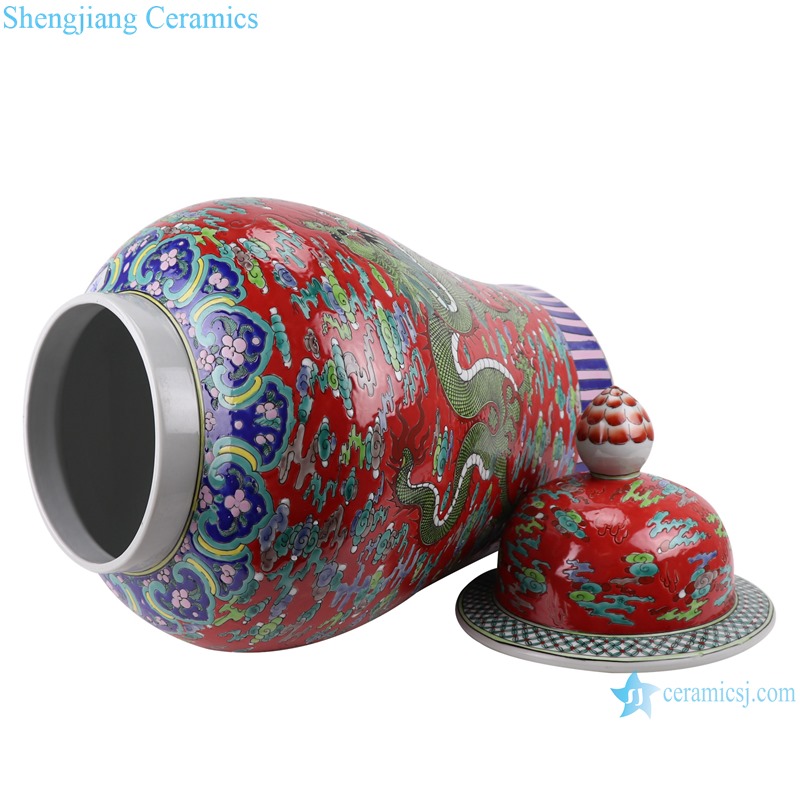 RZSY17 Chinese Hand painted Famille Rose Red ground Dragon Pattern High Quality Porcelain Jar
