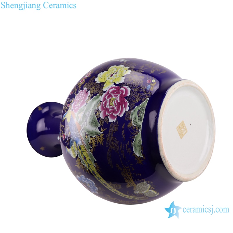 RZTC01 blue background flowers and birds pattern ceramic large vase