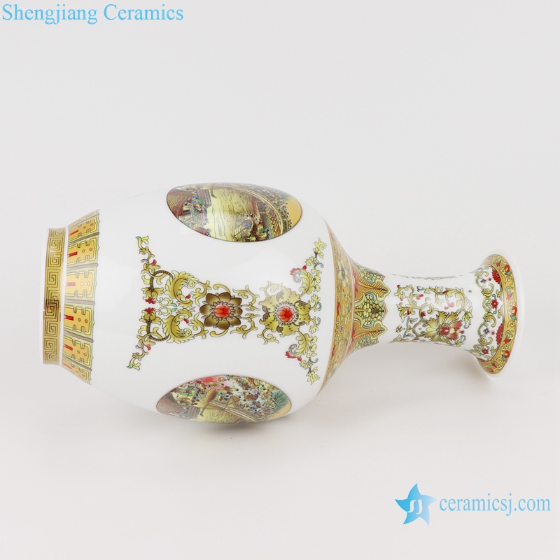RZTD01-02-03 yellow background Qingming River picture pattern ceramic lantern vase