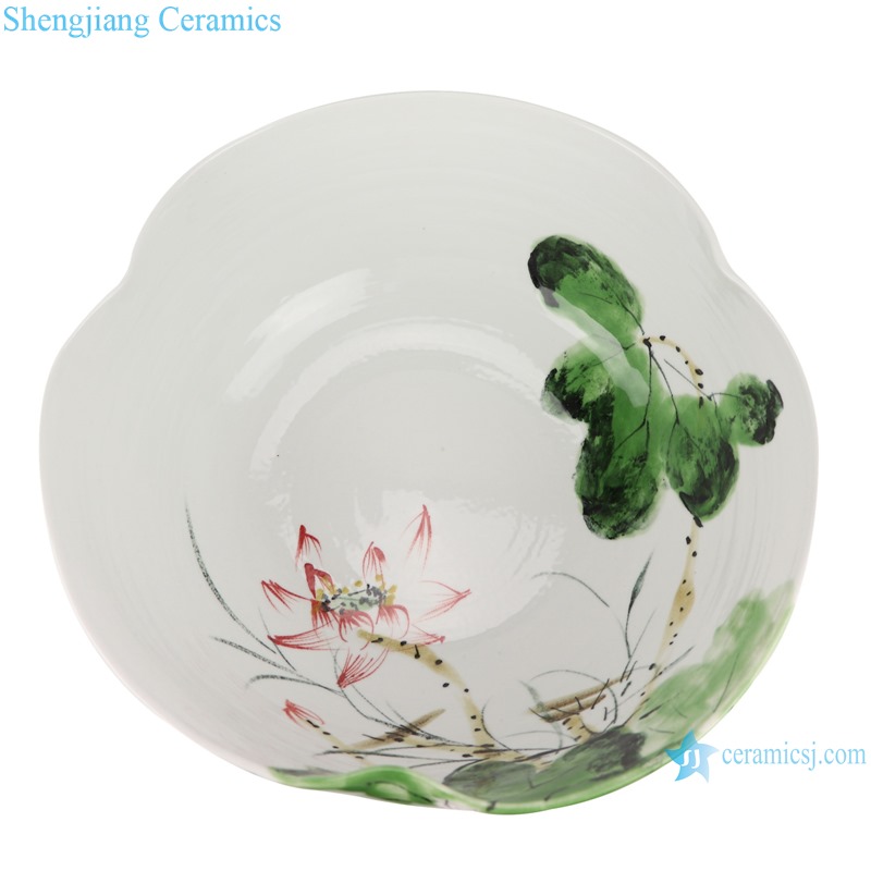 RZTH01 Color glaze kiln green freehand lotus fish pattern irregular shape flowerpot ceramic bowl