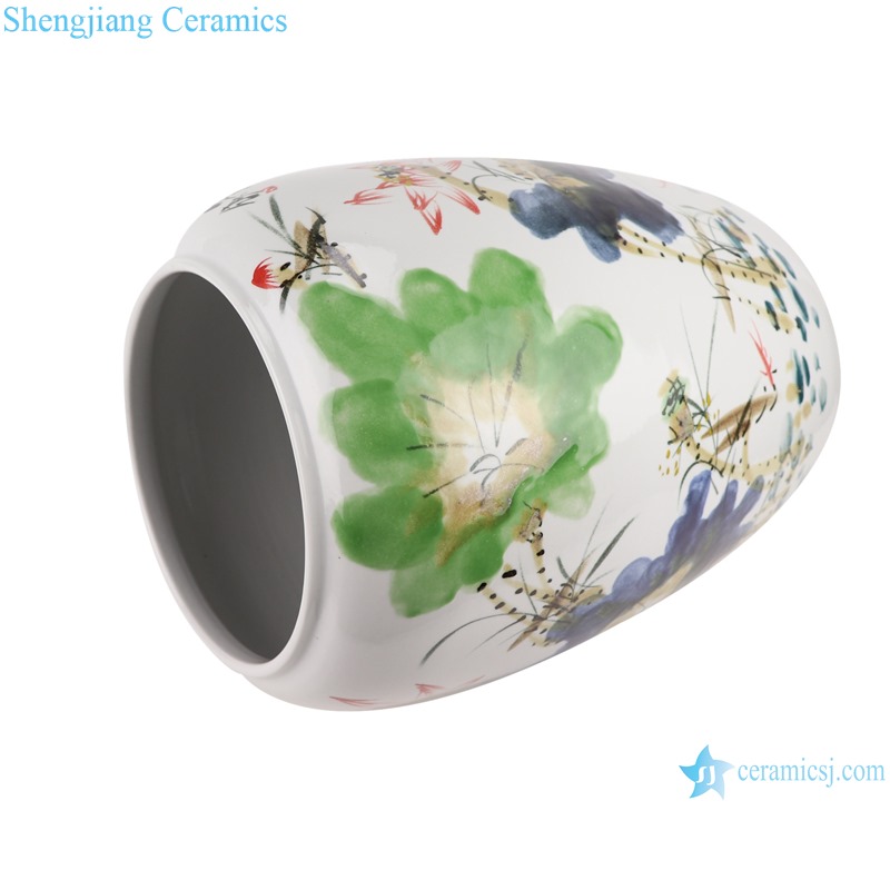 RZTH02 Jingdezhen Color Glaze Kiln green freehand lotus fish pattern wax gourd ceramic pot
