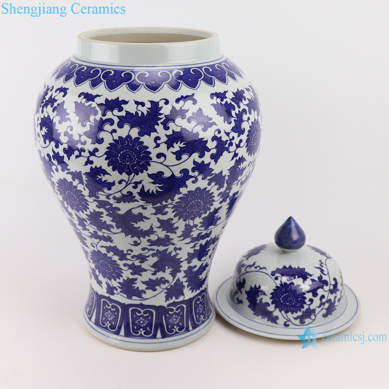 RZTJ01 Jingdezhen blue and white flower twinst branch ceramic big ginger jar