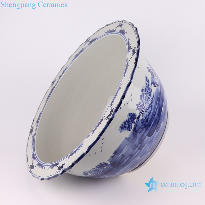 RZTQ01 Blue and White Porcelain Landscape Wutong Scenery Ceramic Bowl Planter