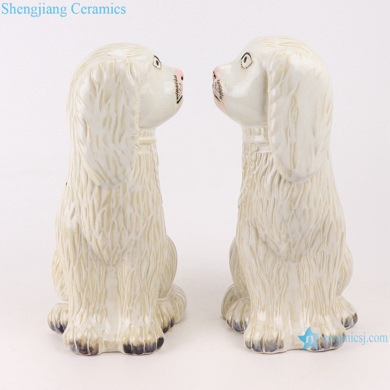 RZTi01 Color glaze white dog squatting dog sculpture
