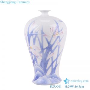 RZUC01 Blue and white Porcelain Glazed Lotus flower Ceramic Plum Vase