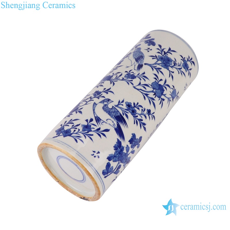RZUL01-A-B Blue and white Porcelain Umbrella Stand Dragon and Phoenix Flower and Bird pattern