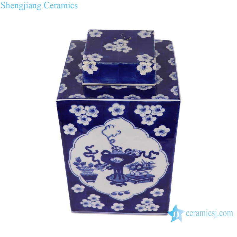 RZUL02-A Jingdezhen Blue and white Porcelain Ice Plum Open window Square shape Tea Canister Jars