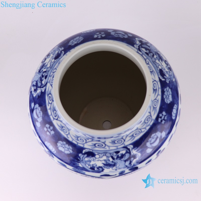 RZUL03 Antique Blue and white Flower Design Open window Ceramic Storage Pot Tabletop Vase