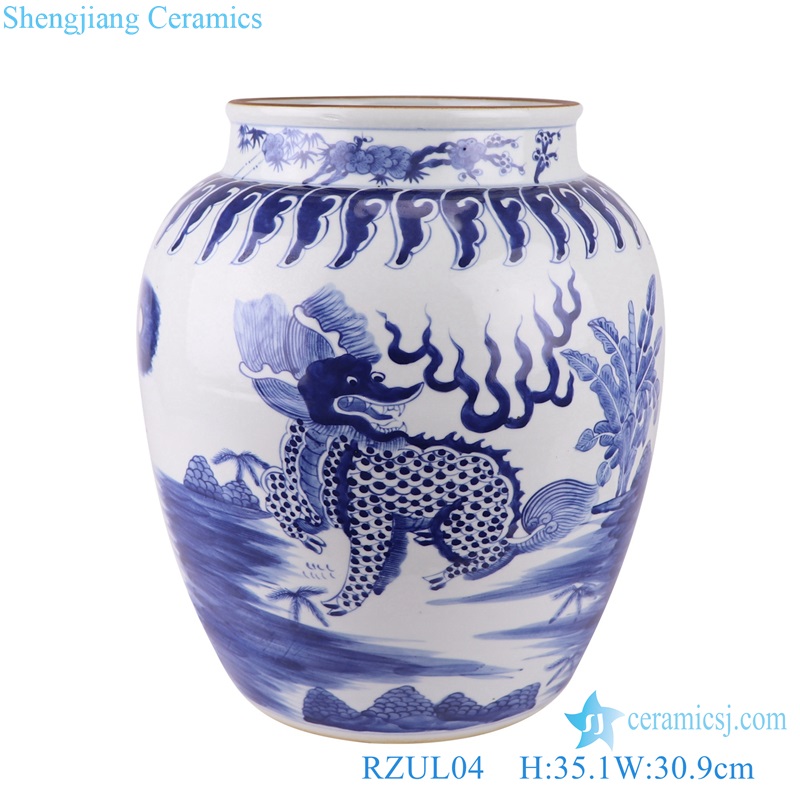 Blue and white Porcelain Unicorn pattern Ceramic Pot Storage Jars