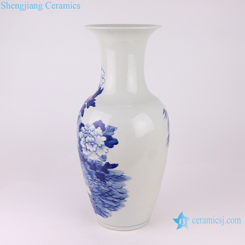 RZUL05 Porcelain Antique Blue and White Flower and Bird Peacock pattern Ceramic Tabletop Vase