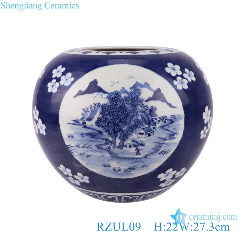 Blue and white Porcelain Ice Plum Open window Watermelon shape Belly Ceramic Pot