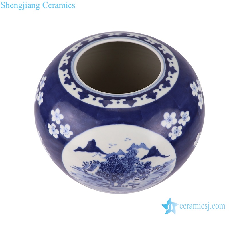 RZUL09 Blue and white Porcelain Ice Plum Open window Watermelon shape Belly Ceramic Pot