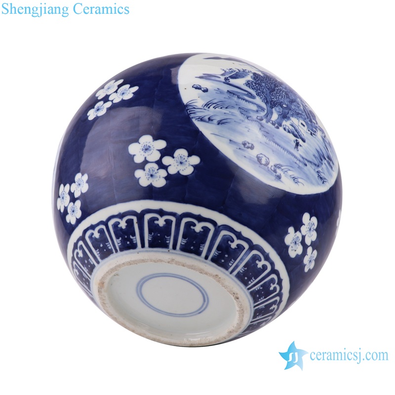 RZUL09 Blue and white Porcelain Ice Plum Open window Watermelon shape Belly Ceramic Pot