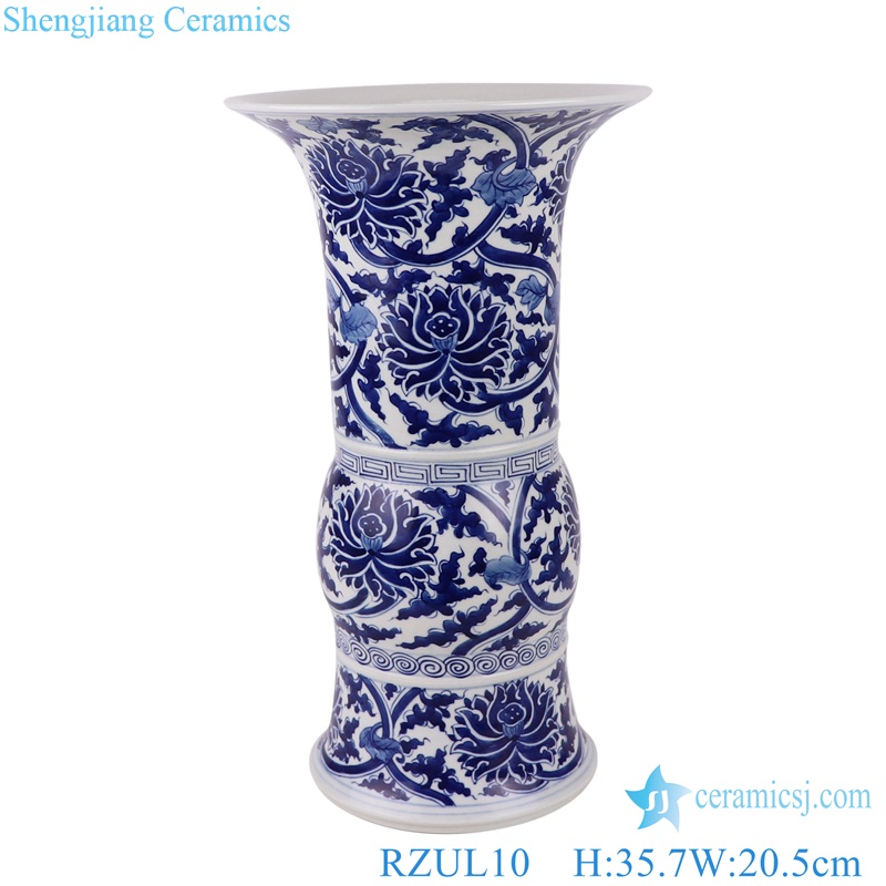 Blue and White Porcelain Twisted flower Design Wide Mouth Ceramic Lotus Flower Tabletop Vase